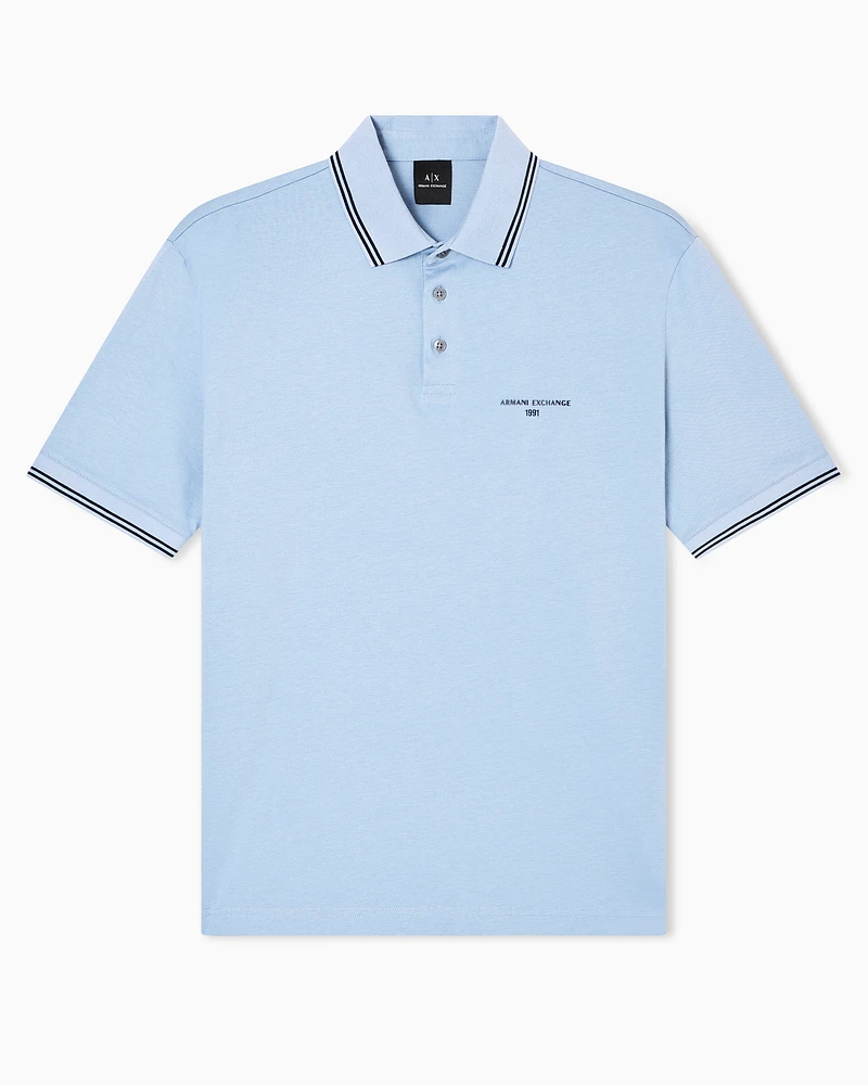 Armani Exchange - Regular fit cotton jersey polo shirt, Man, Light Blue, Size: