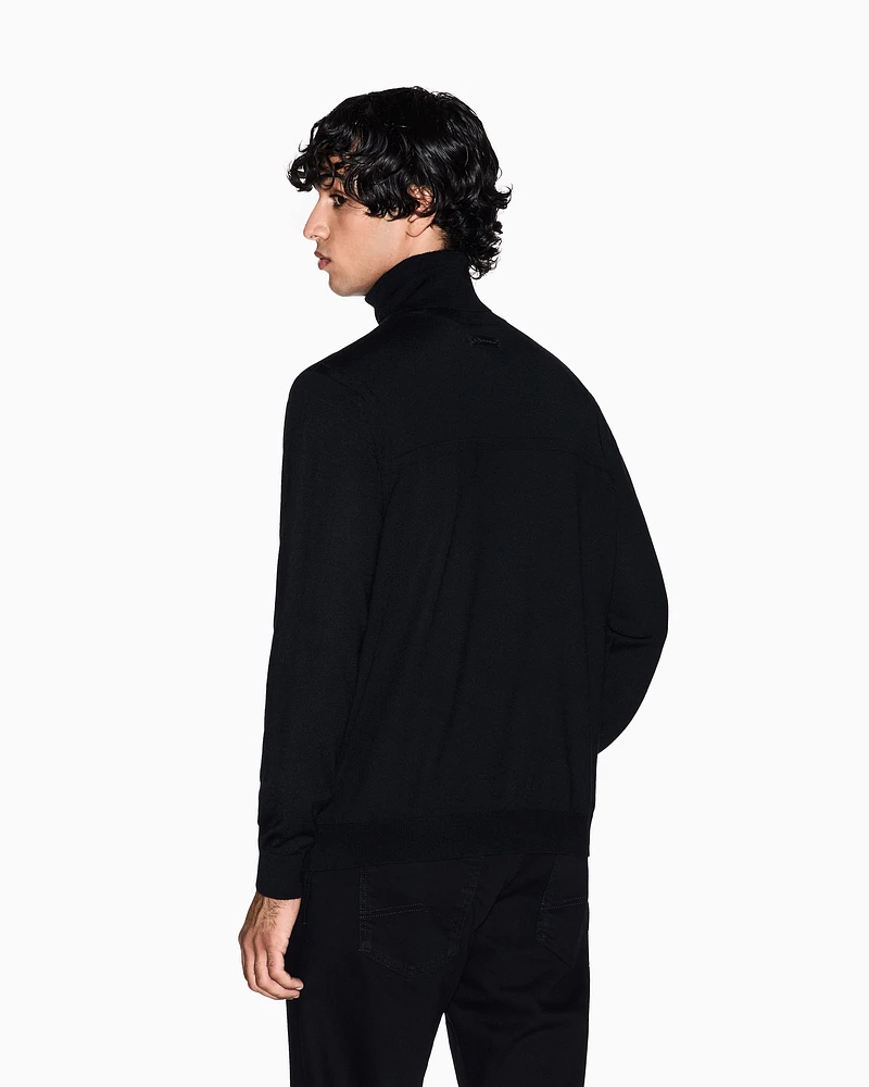 Armani Exchange - Wool Blend Turtleneck Sweater, Man, Black, Size: