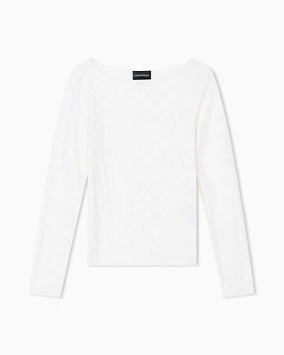 Emporio Armani - Jacquard jersey jumper with a geometric pattern, Woman, White, Size: