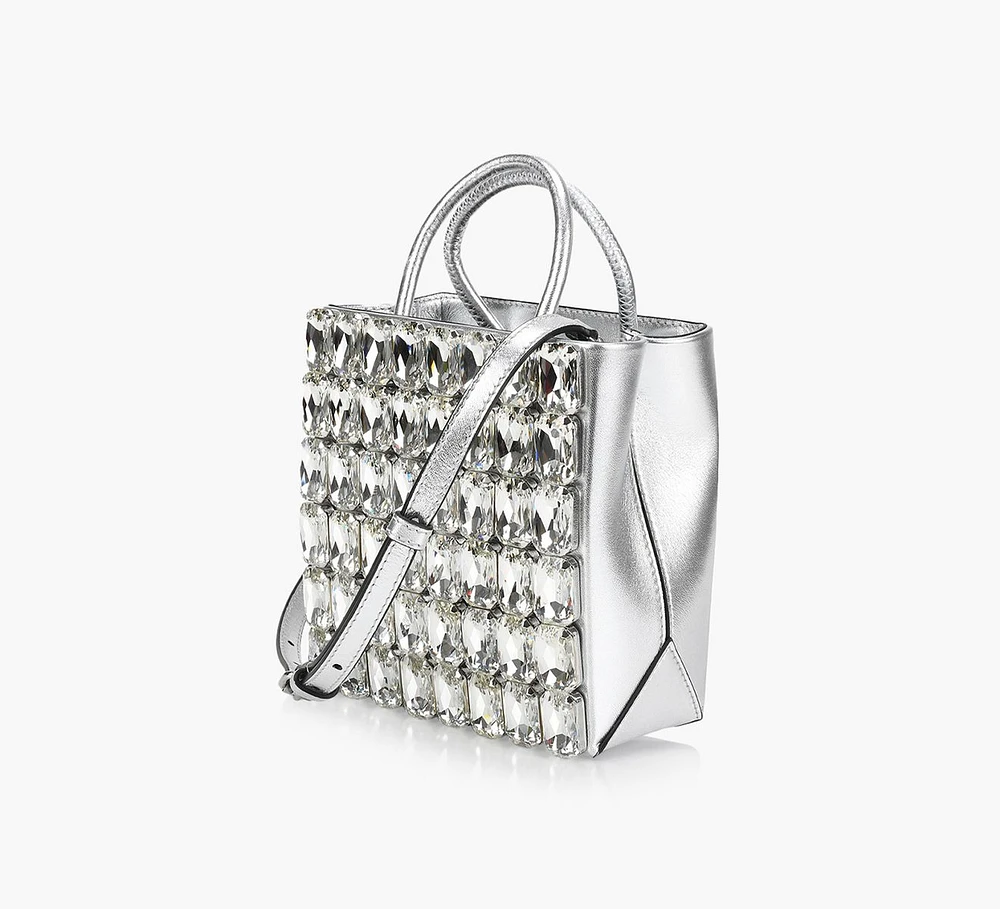SMALL LAMINATED SHOPPER WITH JEWEL STONES