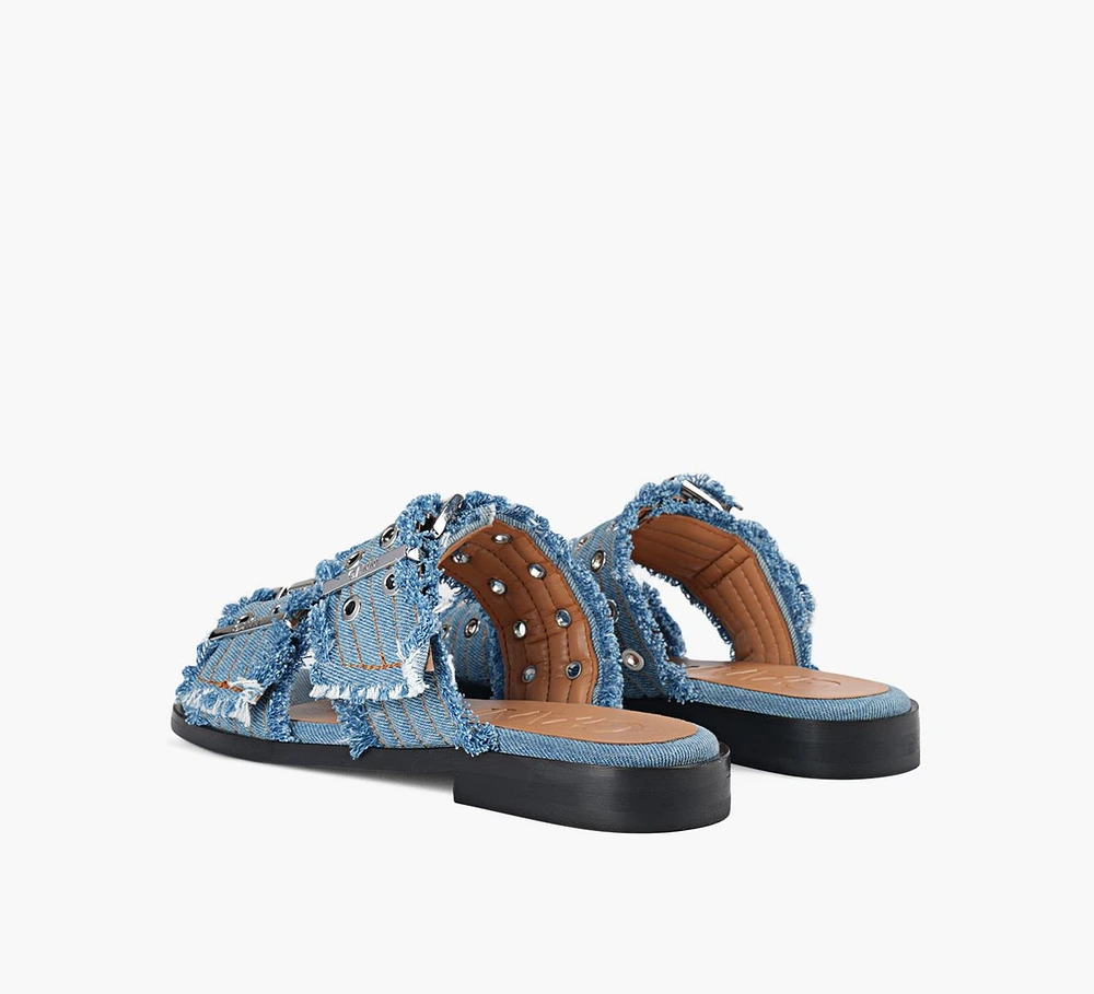 FEMINIE BUCKLE TWO STRAP SANDAL CHARMS DENIM