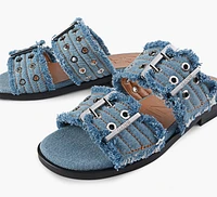 FEMINIE BUCKLE TWO STRAP SANDAL CHARMS DENIM