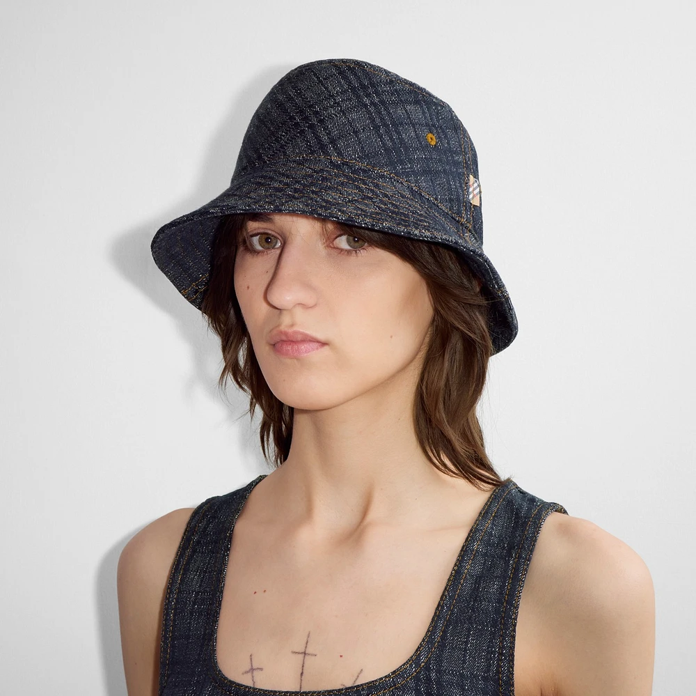 Check Denim Bucket Hat in Indigo - Men | Burberry® Official