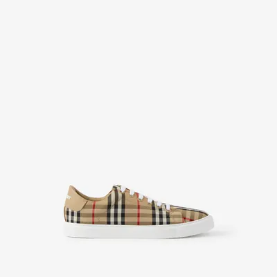 Check and Leather Sneakers in Archive beige - Women | Burberry® Official