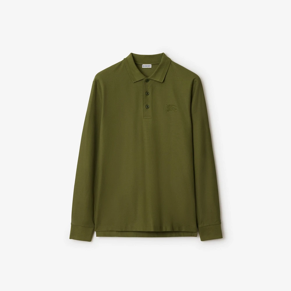 Long-sleeve Cotton Polo Shirt in Olive - Men | Burberry® Official