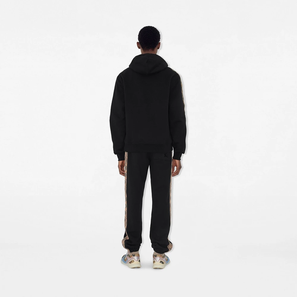 Check Trim Cotton Zip Hoodie in Black - Men | Burberry® Official
