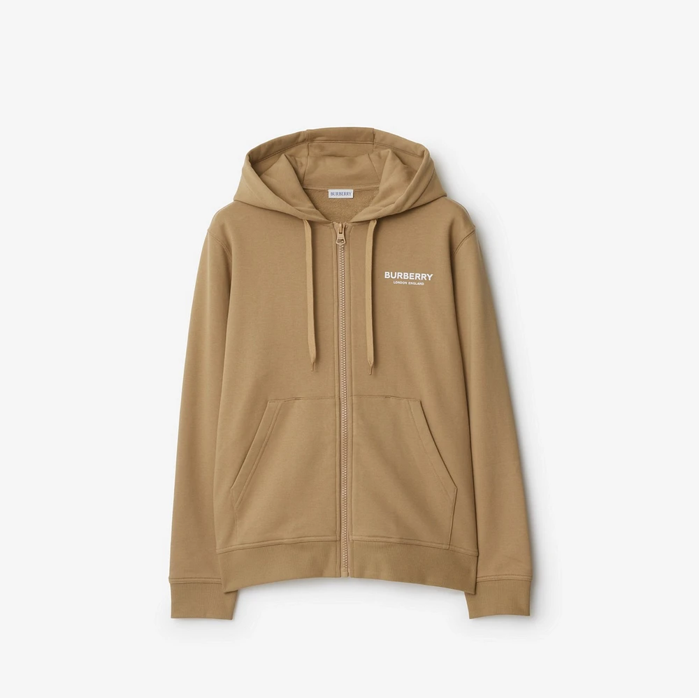 Cotton Zip Hoodie in Archive beige