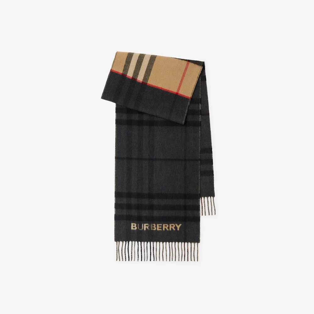 Contrast Check Cashmere Scarf in Archive beige/black | Burberry® Official