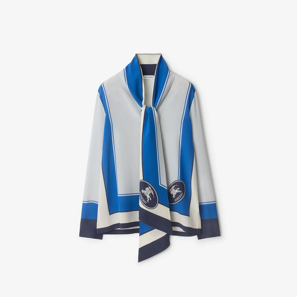 Slim Fit Knight Stamp Box Silk Scarf Shirt in Ink - Women | Burberry® Official