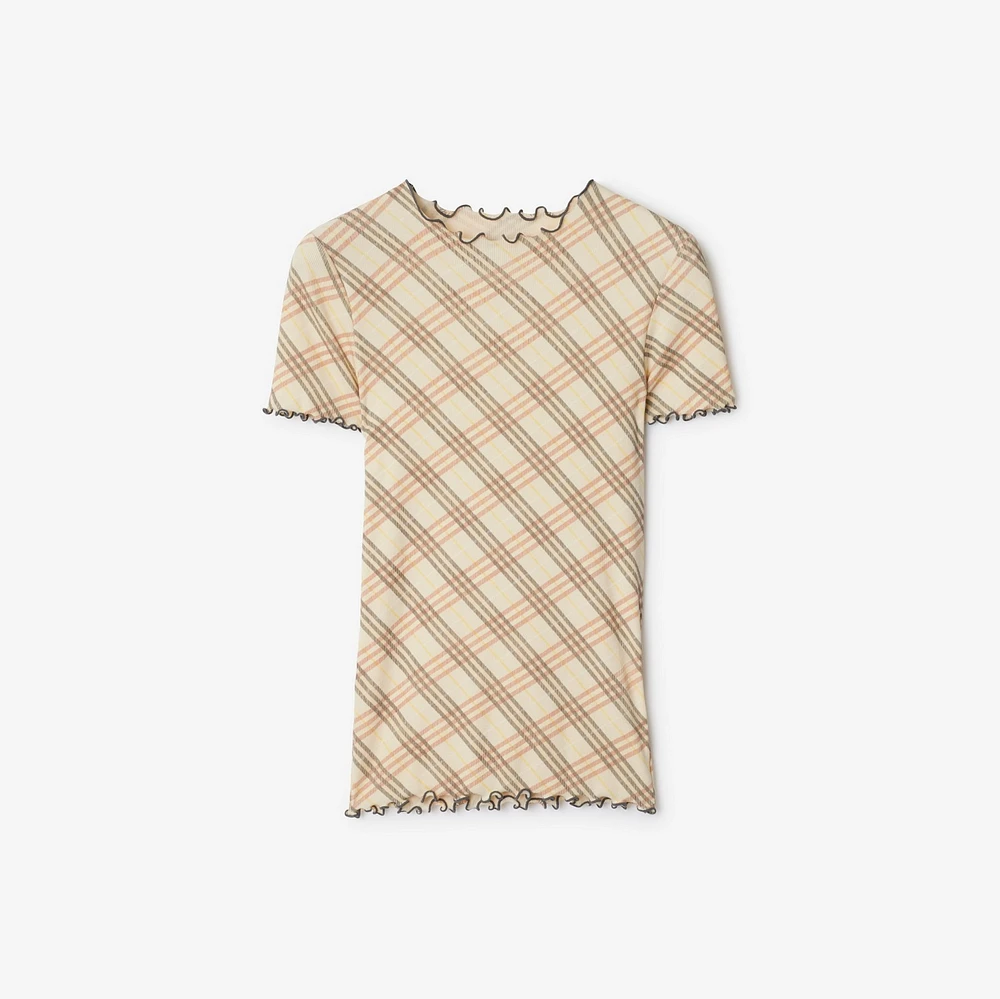 Check Stretch Cotton T-shirt in Teacup - Women | Burberry® Official