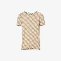 Check Stretch Cotton T-shirt in Teacup - Women | Burberry® Official
