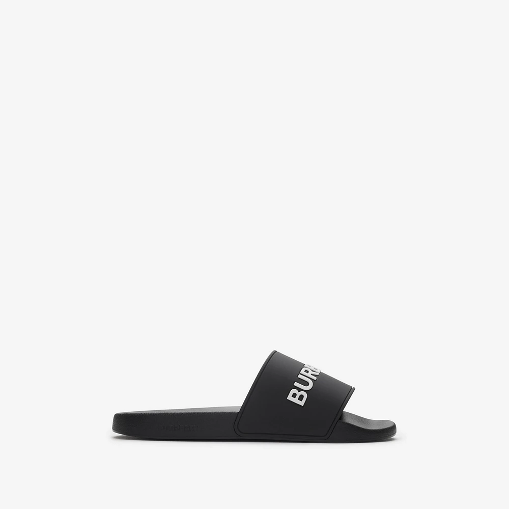Logo Slides in Black/optic white - Men | Burberry® Official