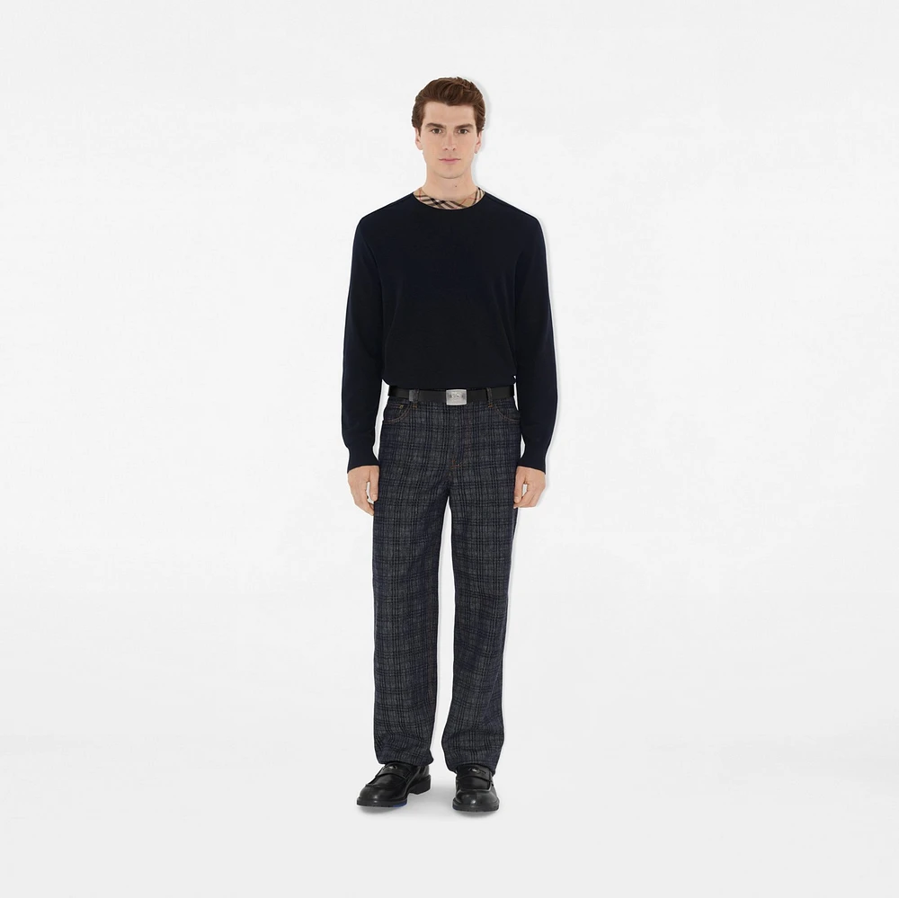 Check Trim Wool Sweater in Black - Men | Burberry® Official