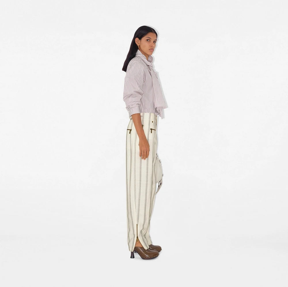 Striped Silk Blend Tailored Trousers in Cream/black - Women | Burberry® Official