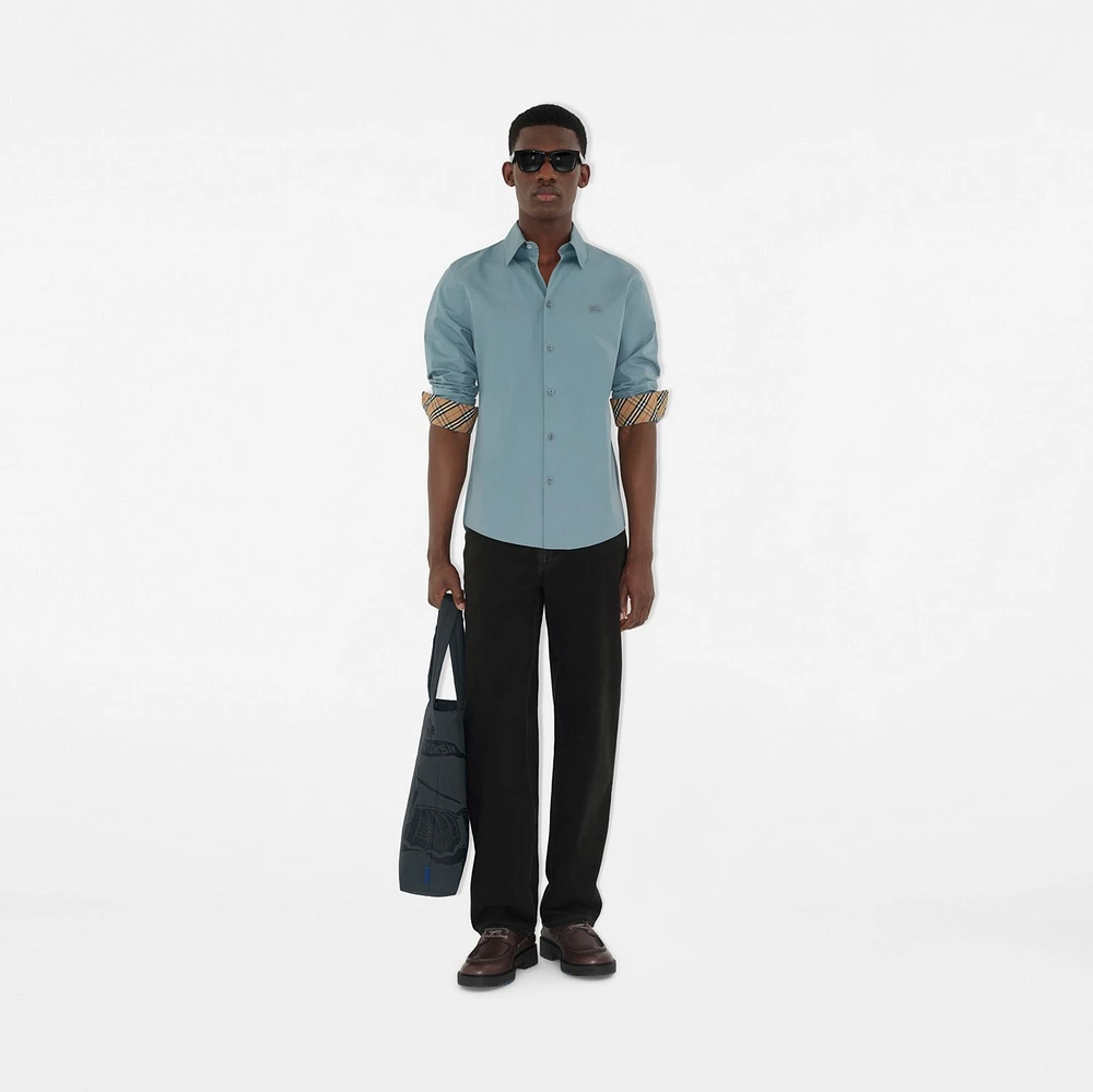 Slim Fit Cotton Poplin Shirt in Index blue