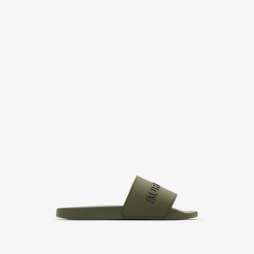 Logo Detail Two-tone Slides in Dark fern green - Men | Burberry® Official