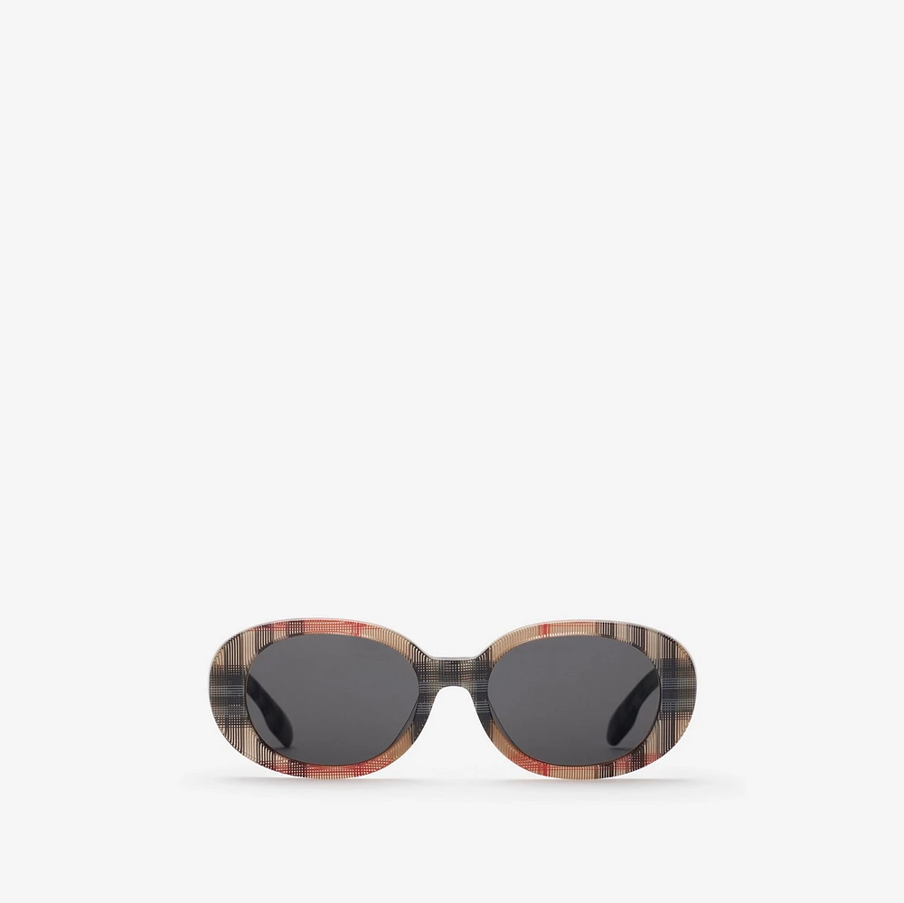 Check Oval Sunglasses in Antique yellow - Children | Burberry® Official