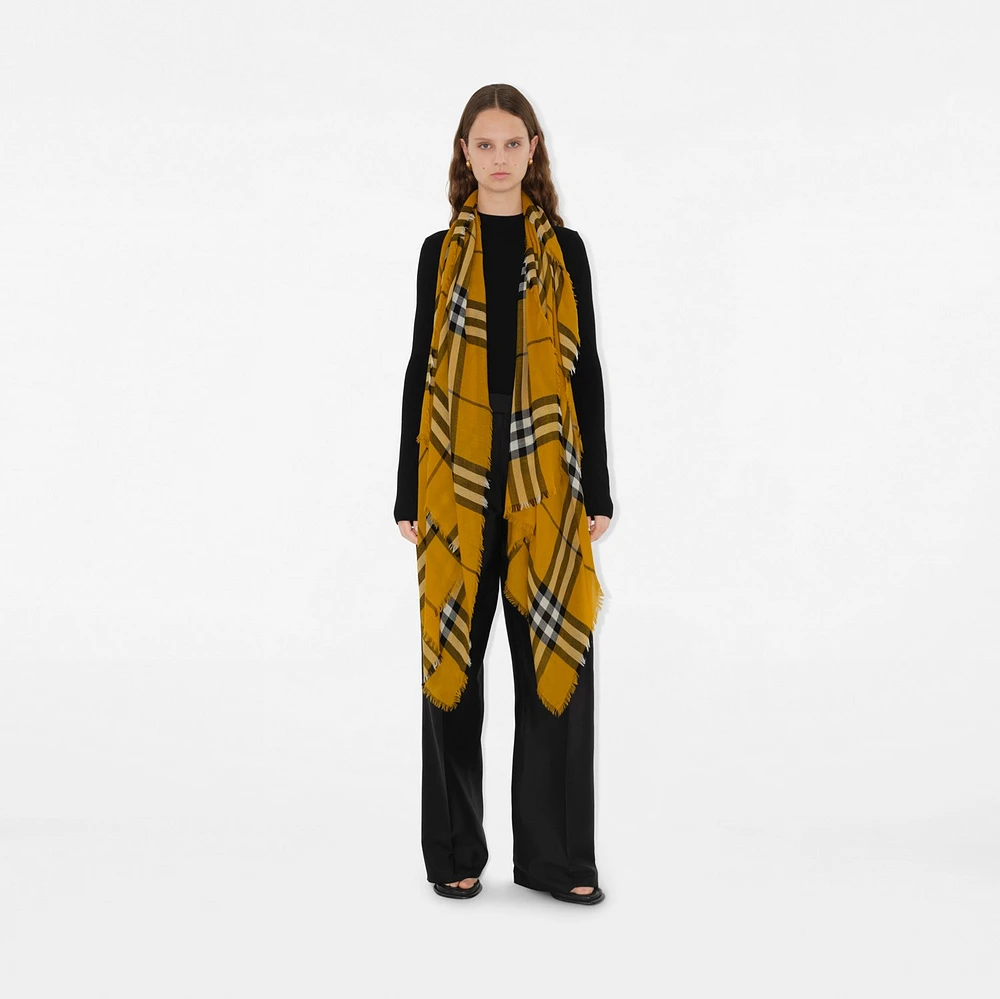 Wide Check Wool Scarf in Teak | Burberry® Official