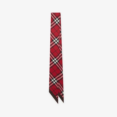Skinny Contrast Check Silk Scarf in Pillar/oxblood | Burberry® Official