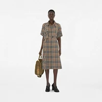 Check Silk Blend Trench Dress in Limestone - Women, Nylon | Burberry® Official
