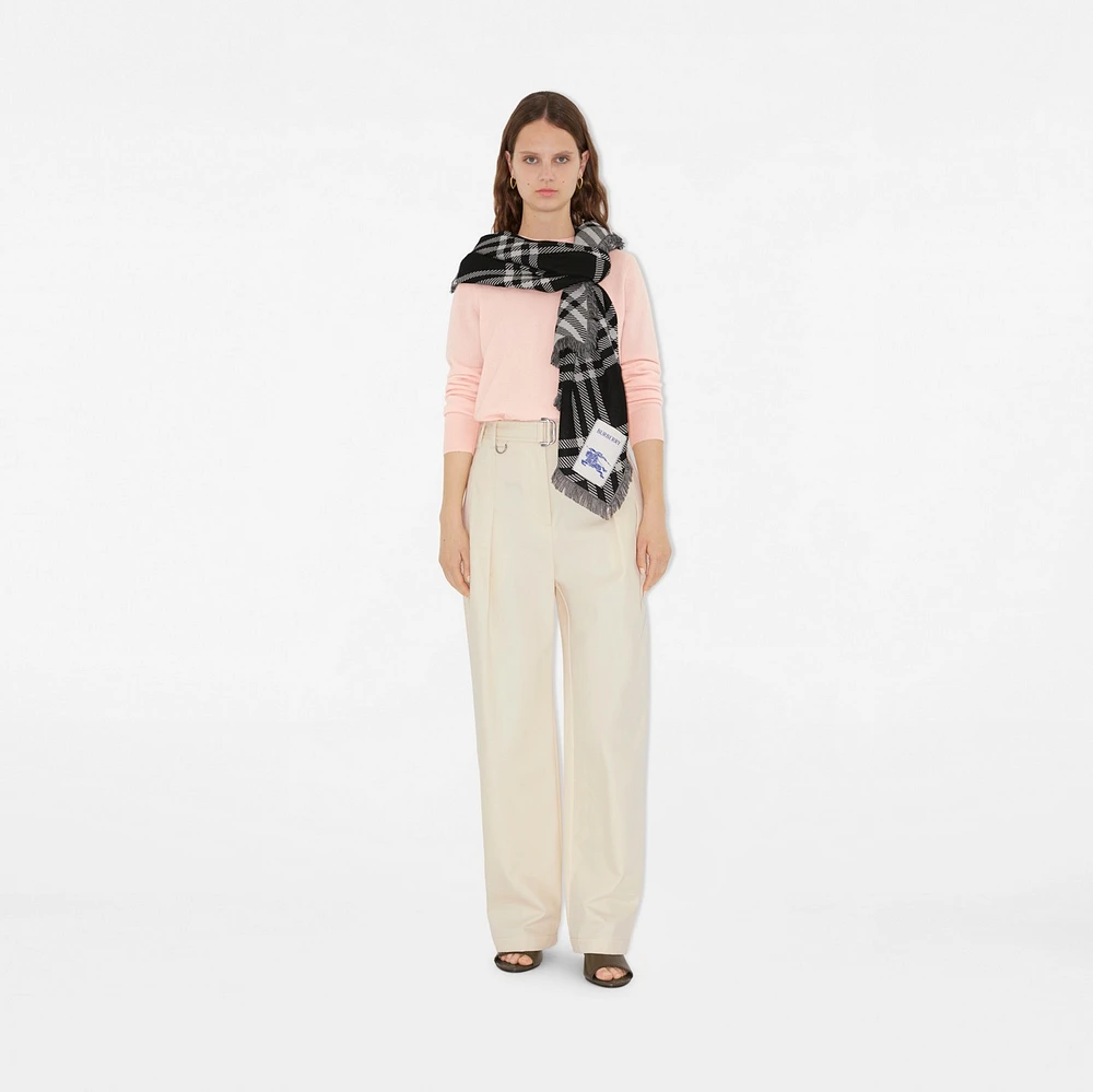 Wide Check Wool Silk Scarf in Black/calico | Burberry® Official
