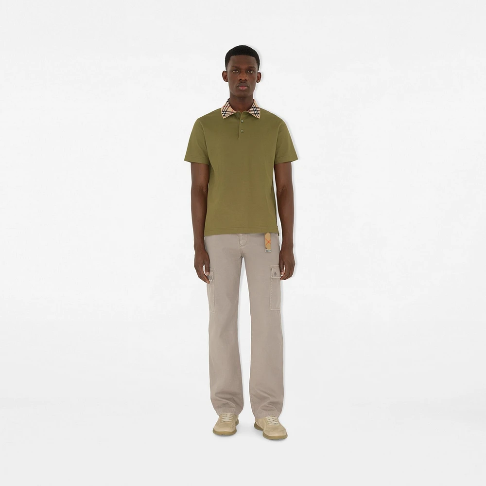 Check Collar Cotton Polo Shirt in Estate green - Men | Burberry® Official