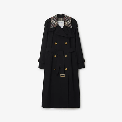 Long Check Collar Castleford Trench Coat in Black - Women, Cotton | Burberry® Official
