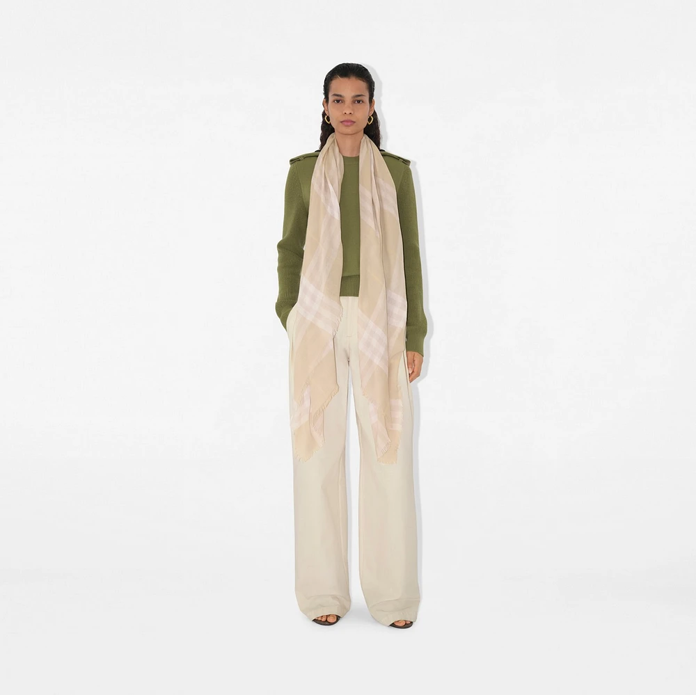 Wide Check Wool Scarf in Smoke | Burberry® Official