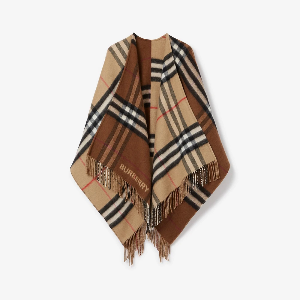 Contrast Check Wool Cashmere Cape in Archive beige/dark birch brown | Burberry® Official
