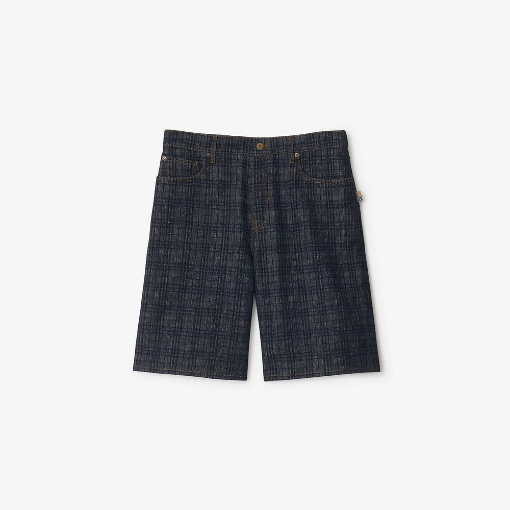 Check Denim Shorts in Indigo blue - Men | Burberry® Official