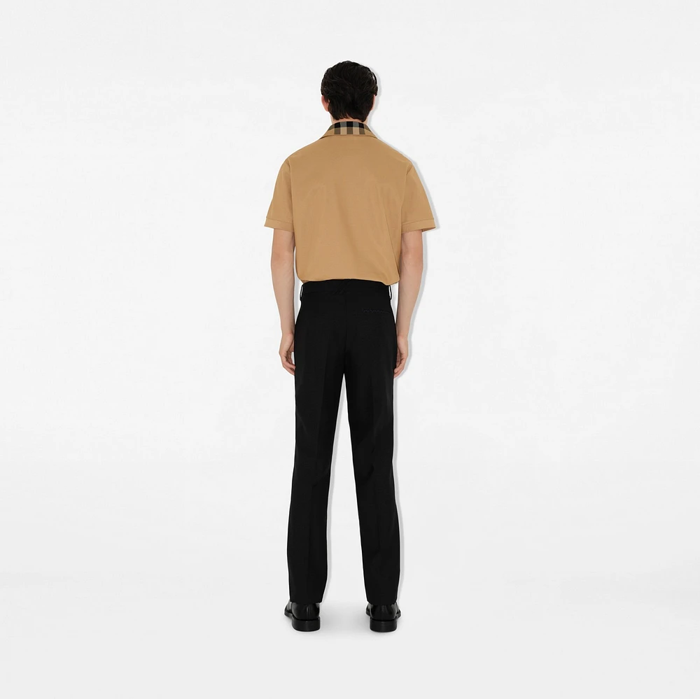Check Collar Cotton Polo Shirt in Beige - Men | Burberry® Official