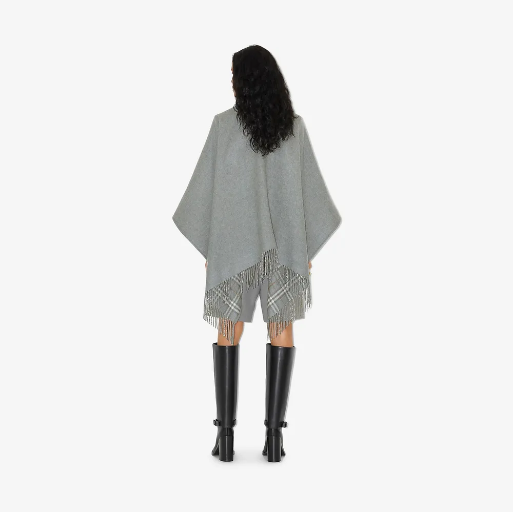 Check Wool Reversible Cape in Grey | Burberry® Official