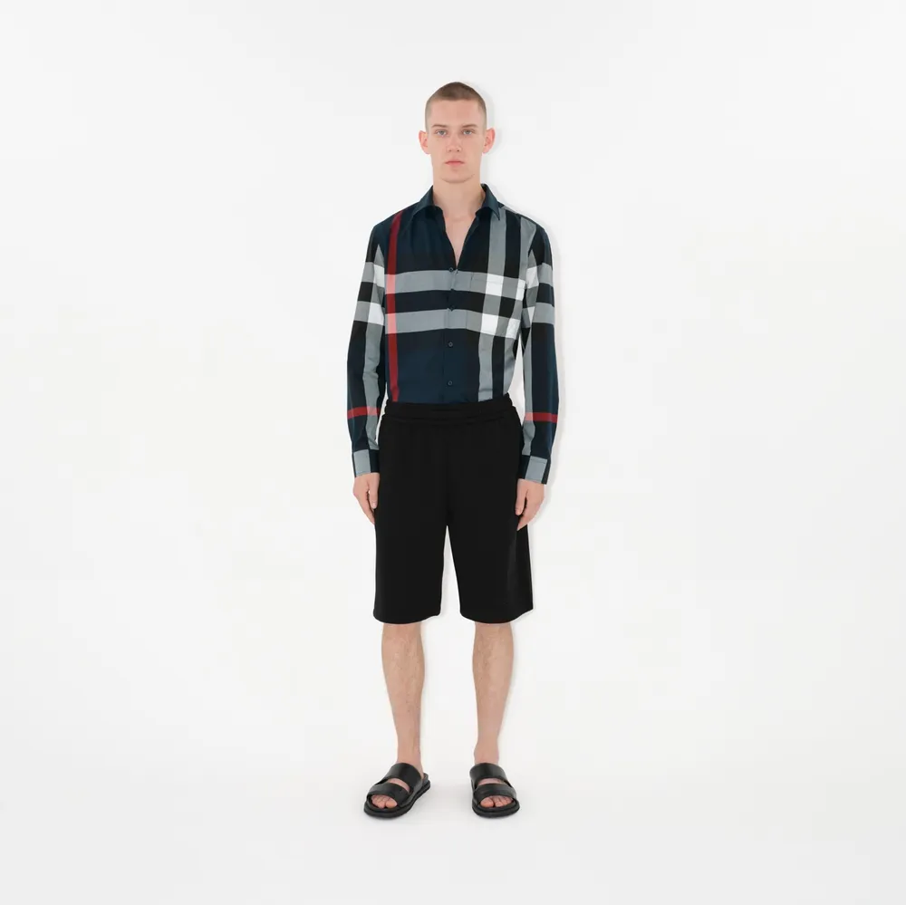 Slim Fit Check Cotton Shirt in Navy