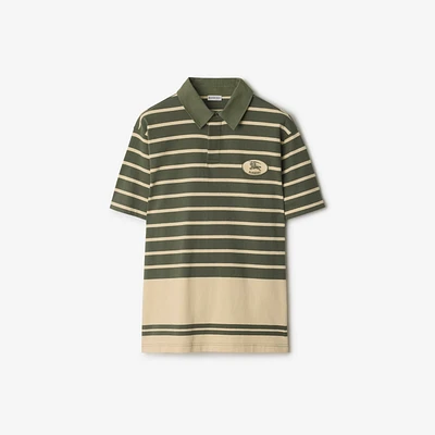 Striped Cotton Polo Shirt in Yew green - Men | Burberry® Official
