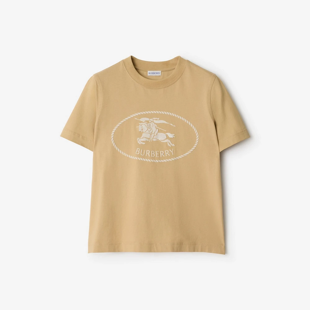 Knight Stamp Cotton T-shirt in Flax - Women | Burberry® Official