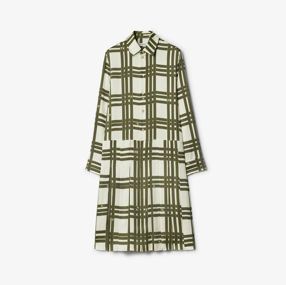Ribbon Check Silk Dress in Swamp - Women | Burberry® Official