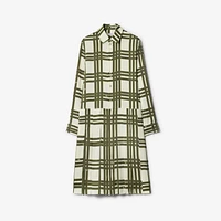 Ribbon Check Silk Dress in Swamp - Women | Burberry® Official