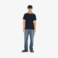 Check Collar Cotton Polo Shirt in Smoked navy - Men | Burberry® Official