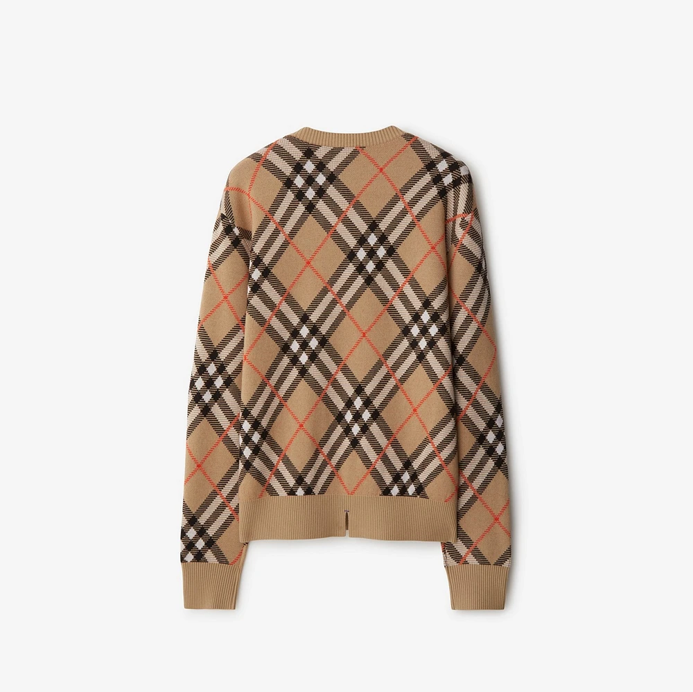 Check Wool Mohair Blend Sweater in Sand - Women, Nylon | Burberry® Official