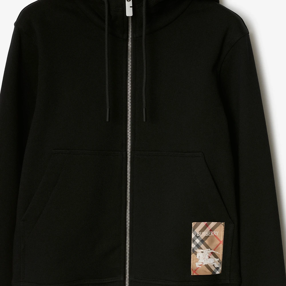 Check Label Cotton Zip Hoodie in Black - Women | Burberry® Official