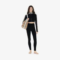 Cropped Check Trim Stretch Jersey Zip Top in Black - Women, Nylon | Burberry® Official