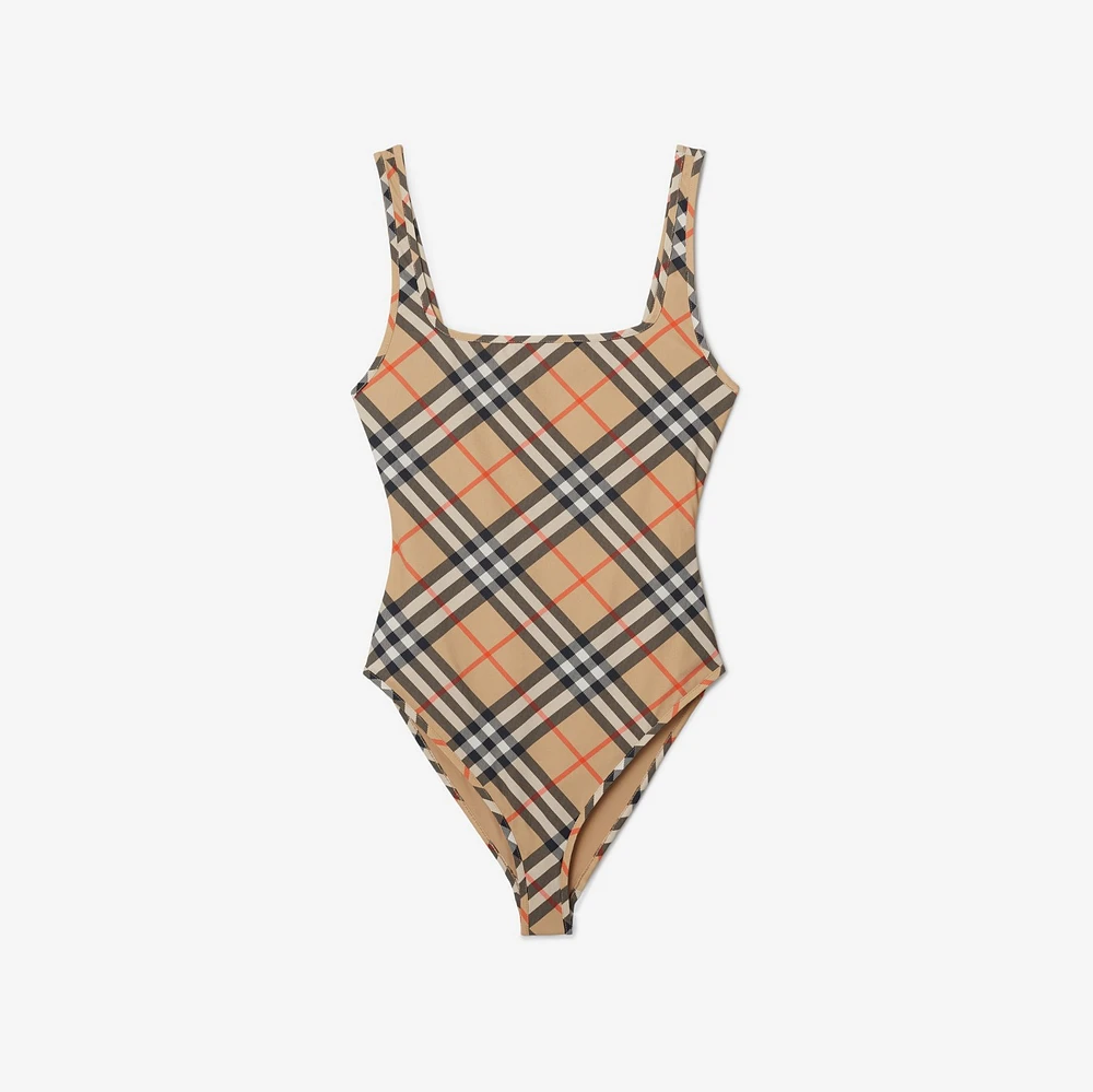 Check Swimsuit in Sand - Women, Nylon | Burberry® Official