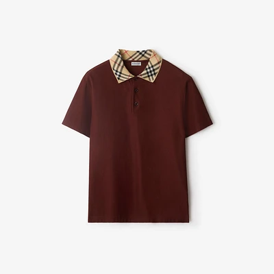 Check Collar Cotton Polo Shirt in Box red - Men | Burberry® Official