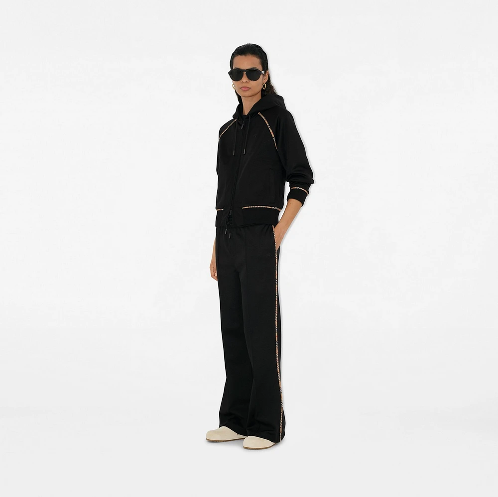 Check Trim Cotton Blend Zip Hoodie in Black - Women | Burberry® Official