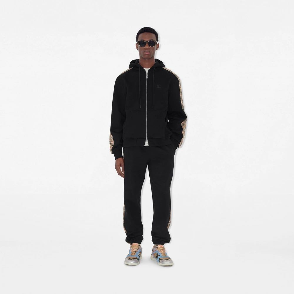 Check Trim Cotton Zip Hoodie in Black - Men | Burberry® Official