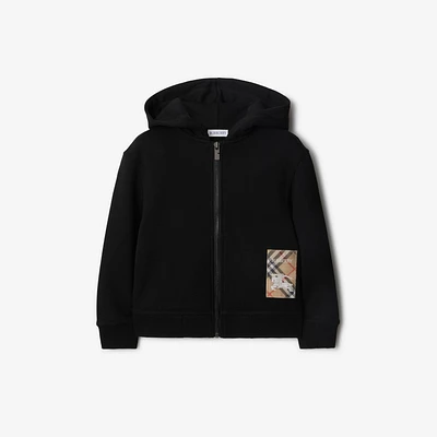 Check Label Cotton Zip Hoodie in Black | Burberry® Official