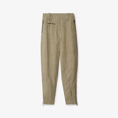 Linen Tailored Trousers in Khaki/milk - Women | Burberry® Official