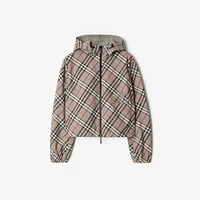 Cropped Reversible Check Jacket in Mauve grey - Women, Nylon | Burberry® Official
