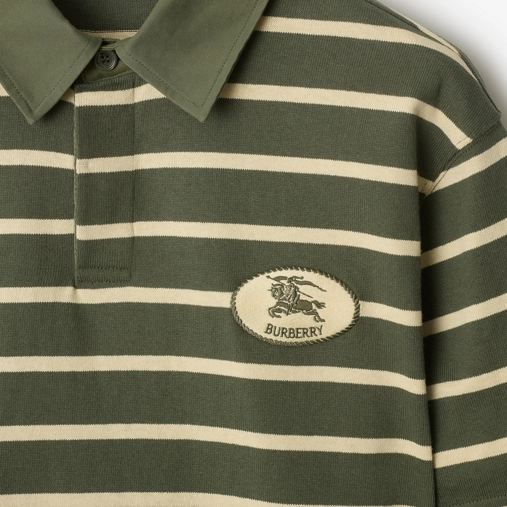Striped Cotton Polo Shirt in Yew green - Men | Burberry® Official