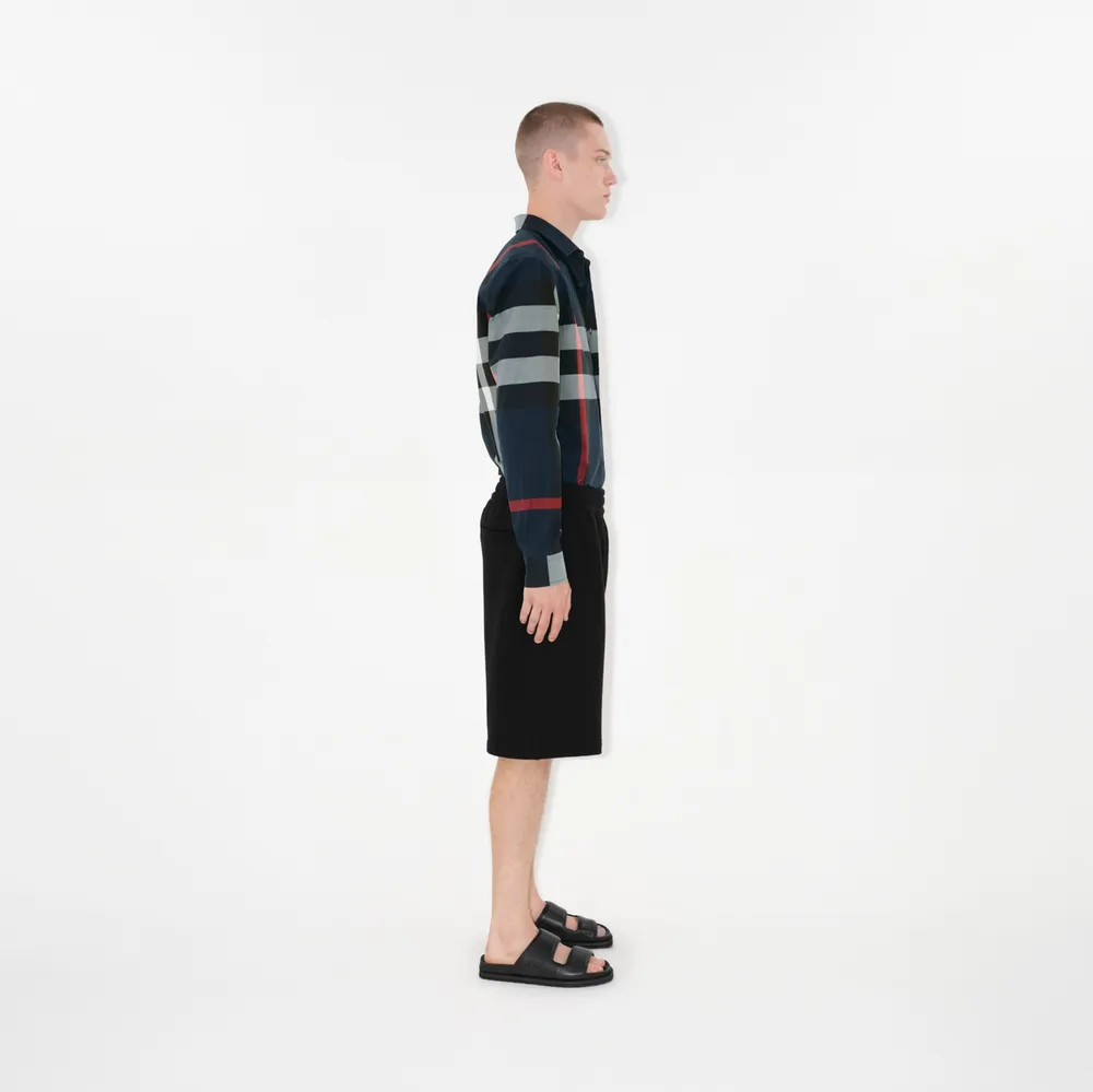 Slim Fit Check Cotton Shirt in Navy